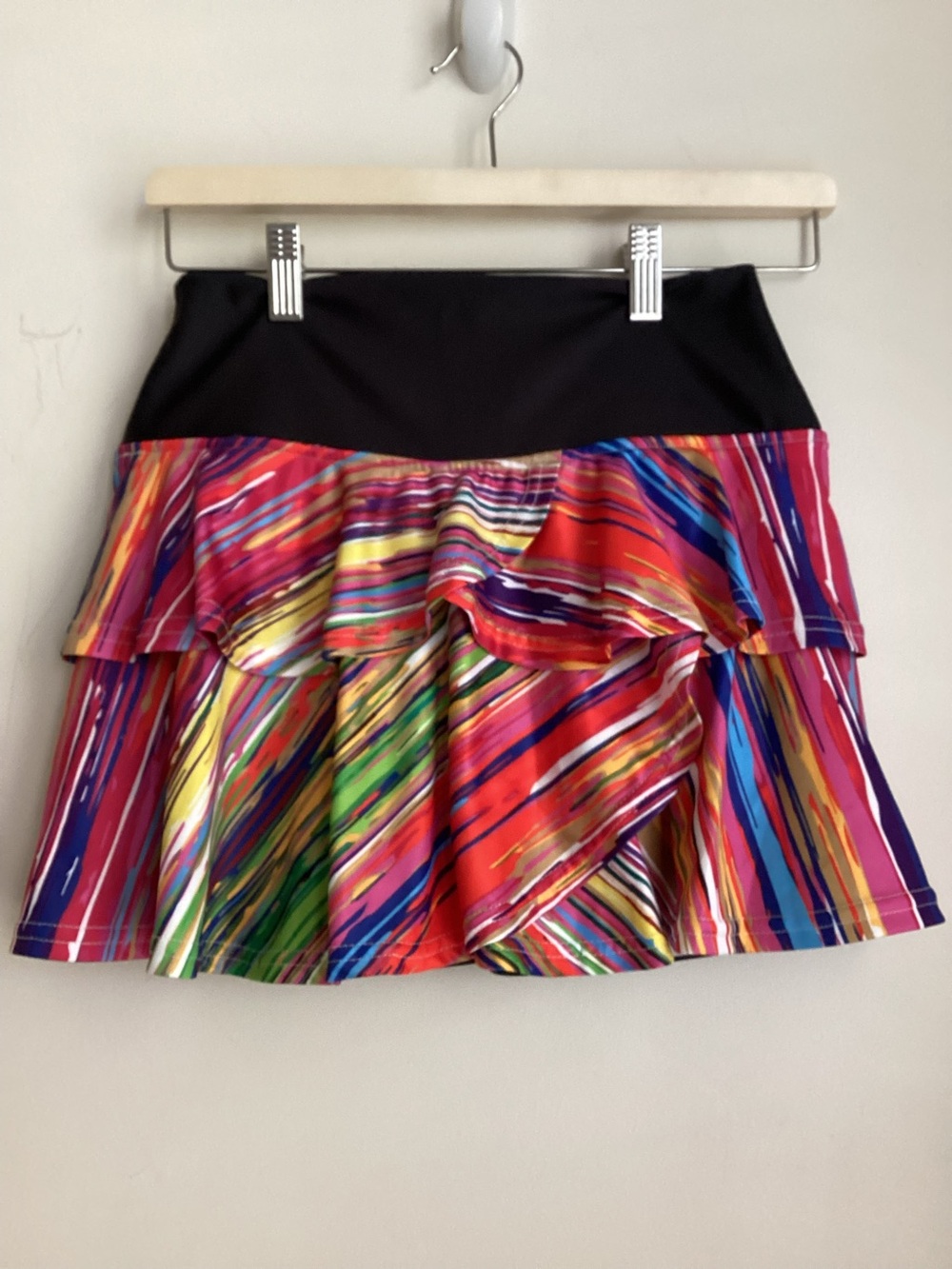 Faye+Florie Pammy Tennis Skirt Small Tiered Ruffle Multicolor Diagonal Stripe